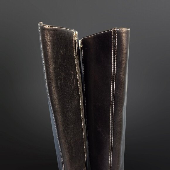 Y2K Knee High Tall Boots Size 9.5 Black Leather Buckle Stiletto Heels EUR 40 - Picture 6 of 11